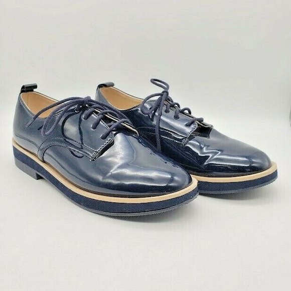 ZARA Kids Black Blue PATENT FINISH CUT OUT BLUCHERS Derby Shoes Size 6.5 - Picture 3 of 8